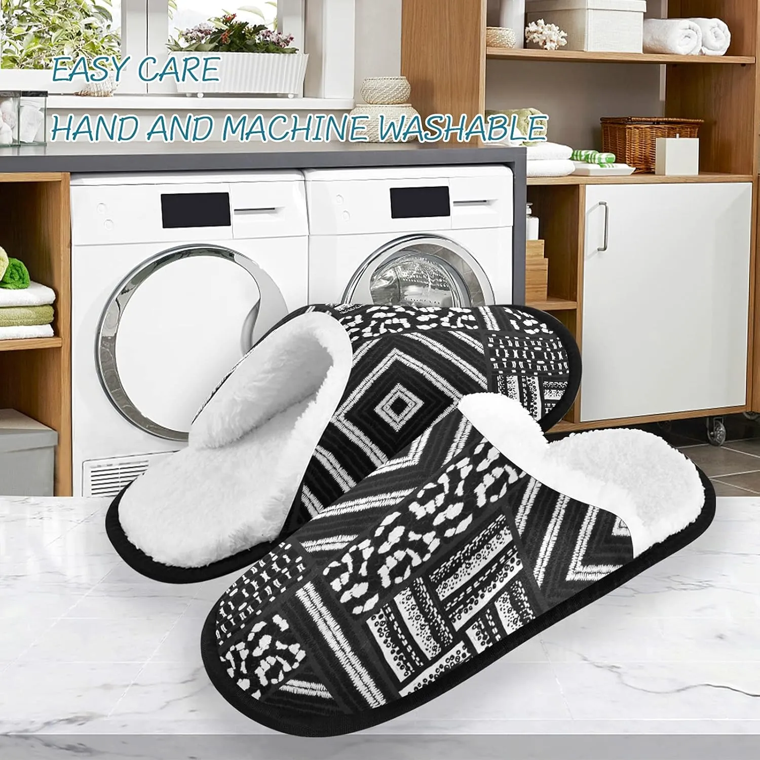 visesunny Seamless Geometric Pattern Cozy Fuzzy Womens Memory Foam House Slippers Plush Fleece Indoor Outdoor Slipper