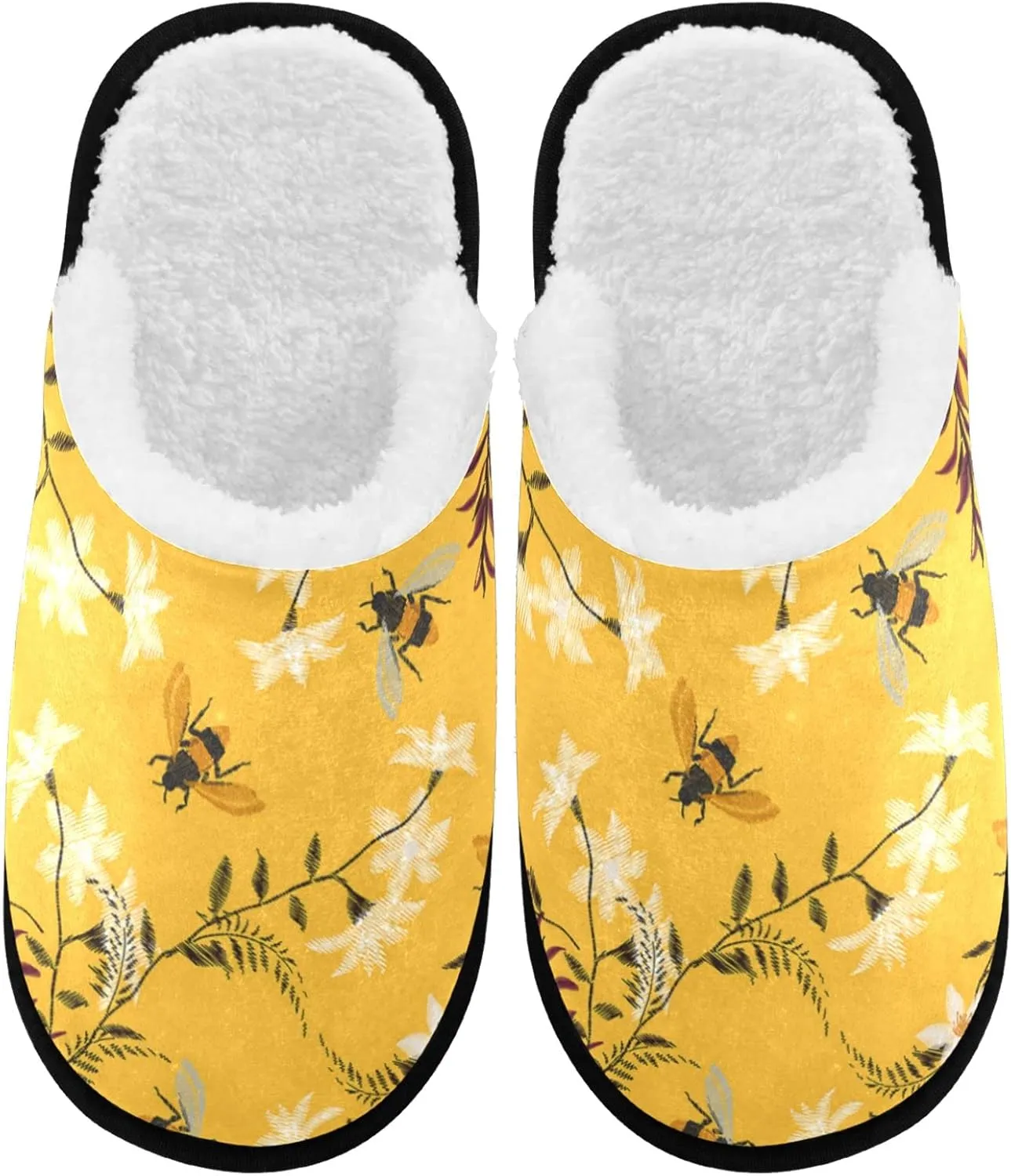 visesunny Stylish Embroidery Bee Butterfly Cozy Fuzzy Mens Womens Memory Foam House Slippers Plush Fleece Indoor Outdoor Slipper