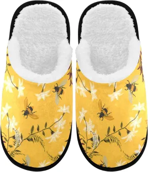 visesunny Stylish Embroidery Bee Butterfly Cozy Fuzzy Mens Womens Memory Foam House Slippers Plush Fleece Indoor Outdoor Slipper