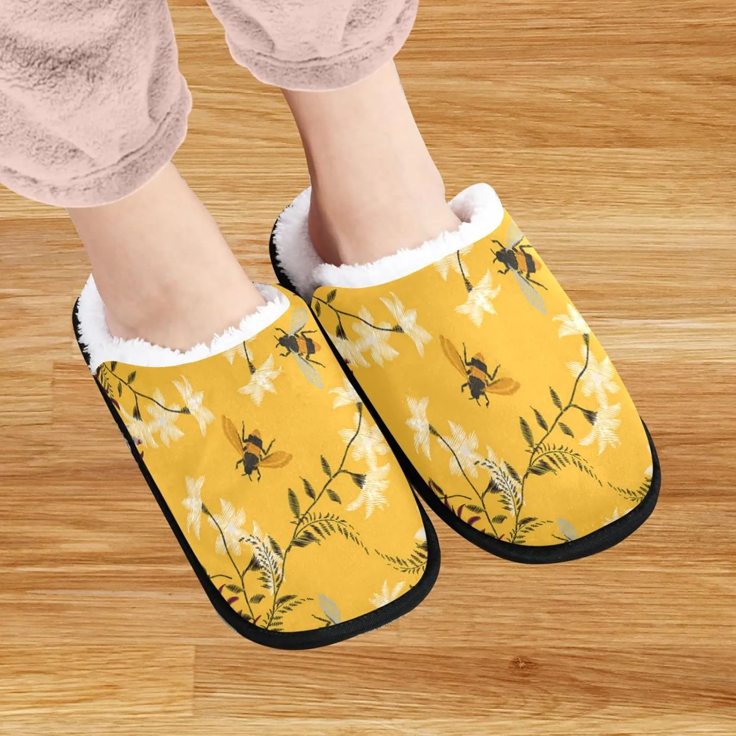 visesunny Stylish Embroidery Bee Butterfly Cozy Fuzzy Mens Womens Memory Foam House Slippers Plush Fleece Indoor Outdoor Slipper
