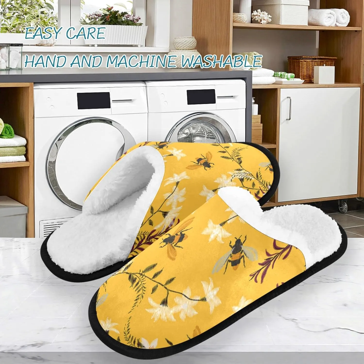 visesunny Stylish Embroidery Bee Butterfly Cozy Fuzzy Mens Womens Memory Foam House Slippers Plush Fleece Indoor Outdoor Slipper