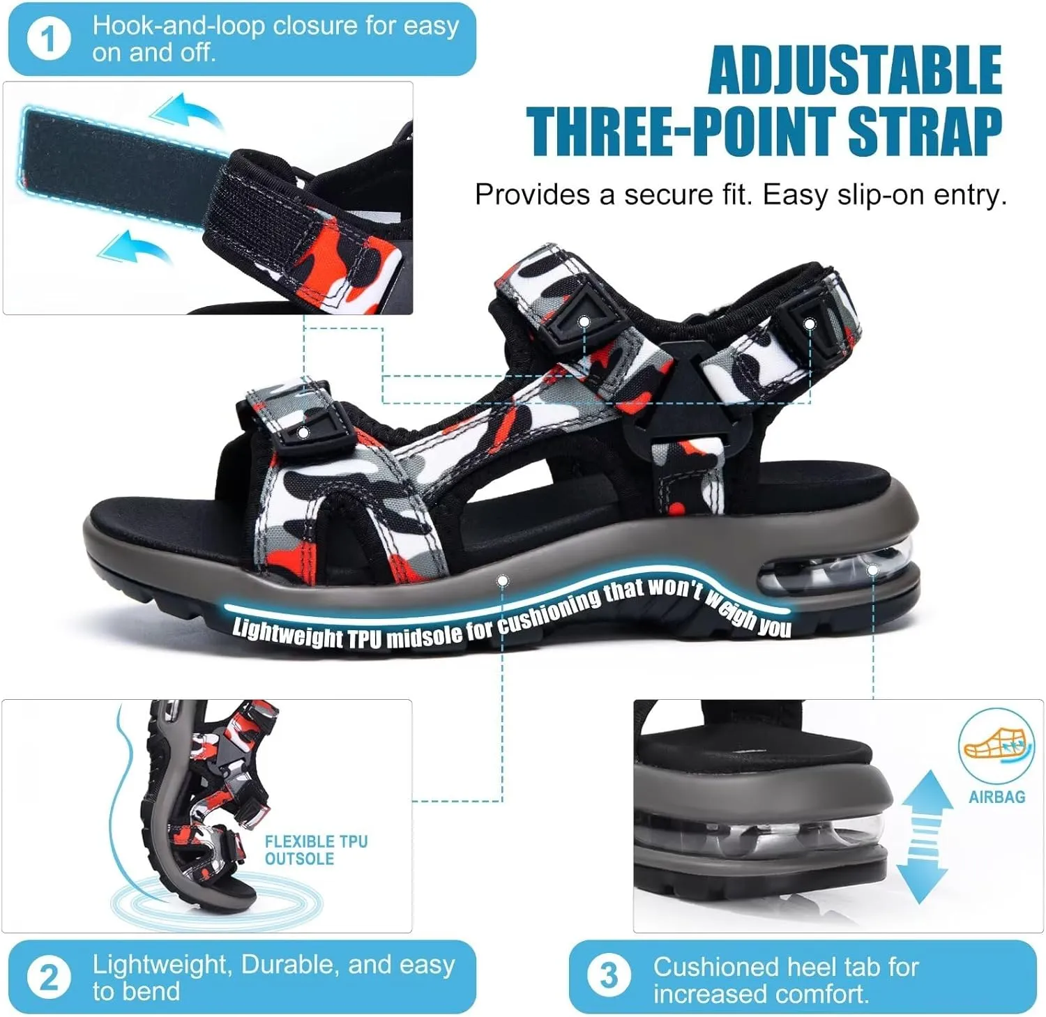 visionreast Boys Sandals Camouflage Print Kids Fashion Sport Sandals Outdoor Sandal Athletic Casual Sandals Beach Shoes