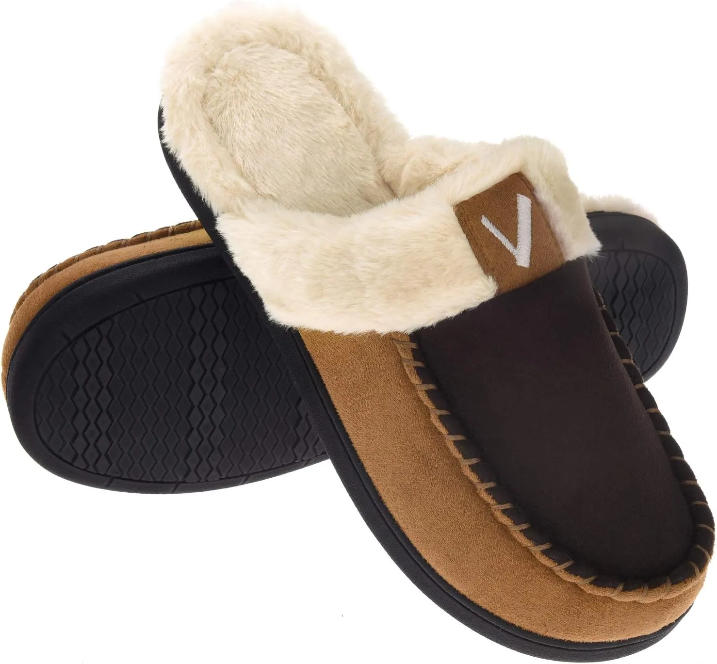 VONMAY Men's Memory Foam Fuzzy Slippers Slip On Scuff House Shoes Moccasin Faux Fur Plush Fleece Lining Indoor Outdoor Winter Warm