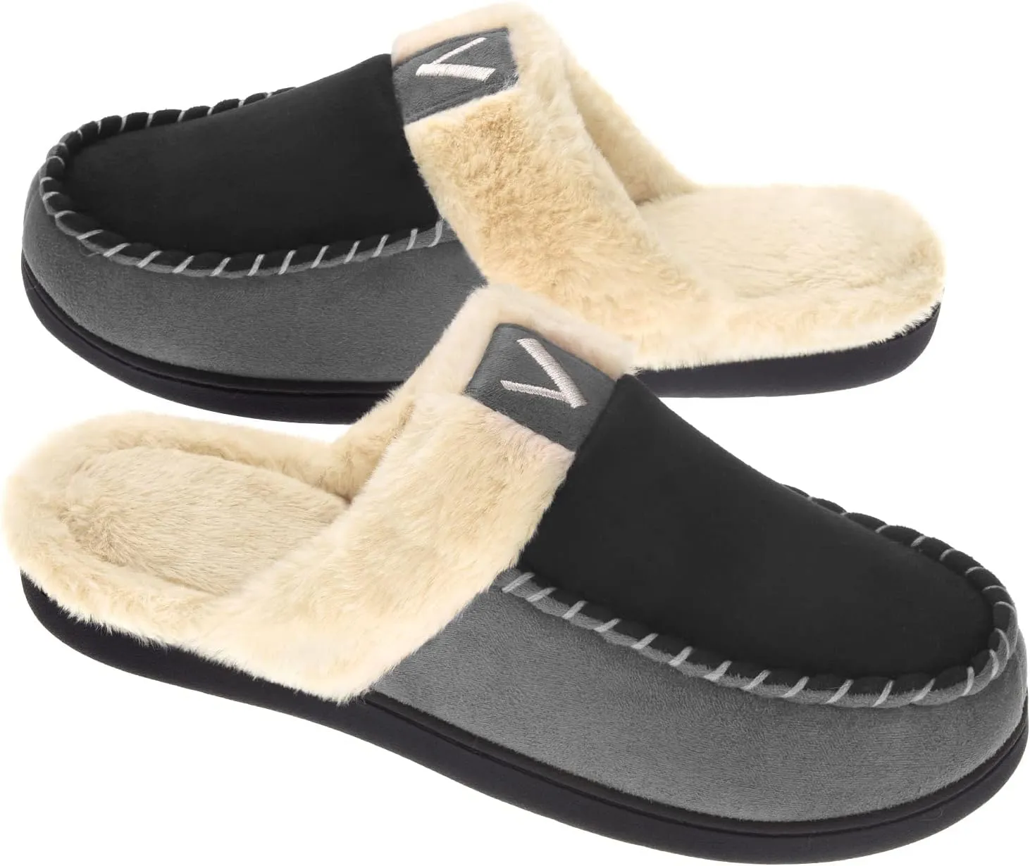 VONMAY Men's Memory Foam Fuzzy Slippers Slip On Scuff House Shoes Moccasin Faux Fur Plush Fleece Lining Indoor Outdoor Winter Warm