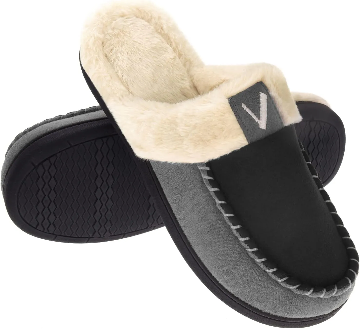 VONMAY Men's Memory Foam Fuzzy Slippers Slip On Scuff House Shoes Moccasin Faux Fur Plush Fleece Lining Indoor Outdoor Winter Warm