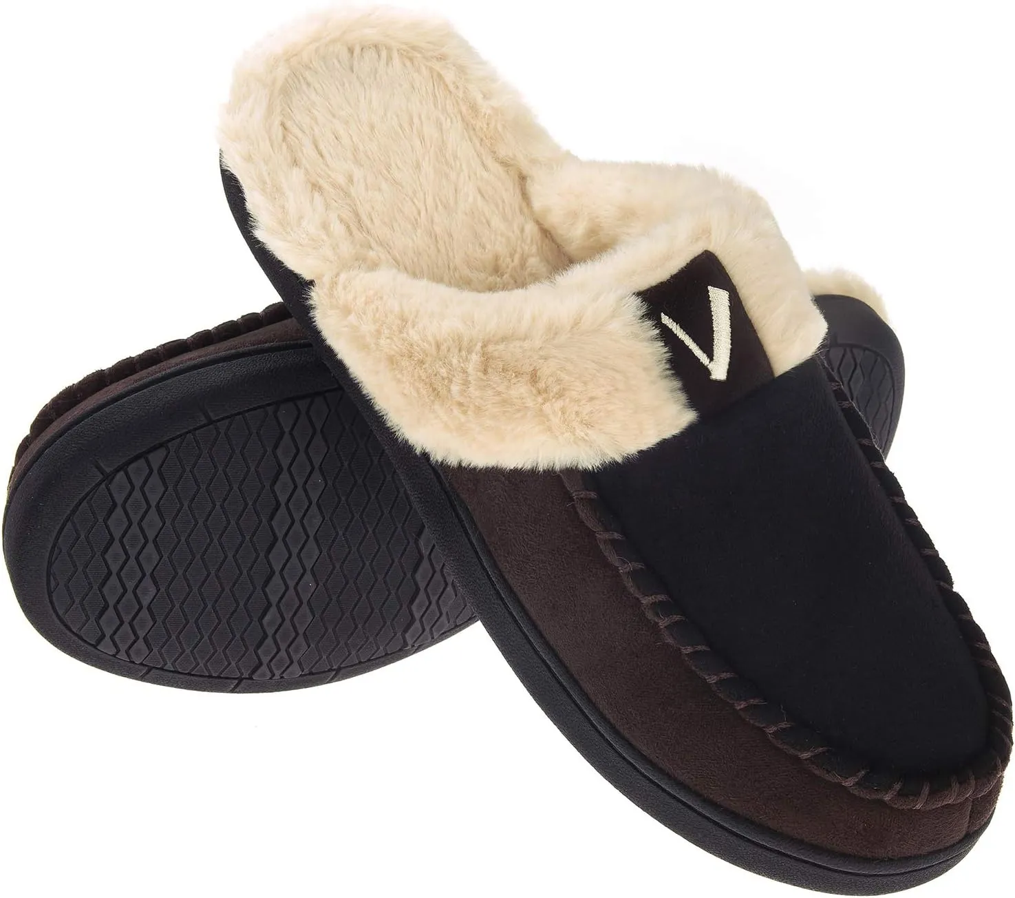 VONMAY Men's Memory Foam Fuzzy Slippers Slip On Scuff House Shoes Moccasin Faux Fur Plush Fleece Lining Indoor Outdoor Winter Warm