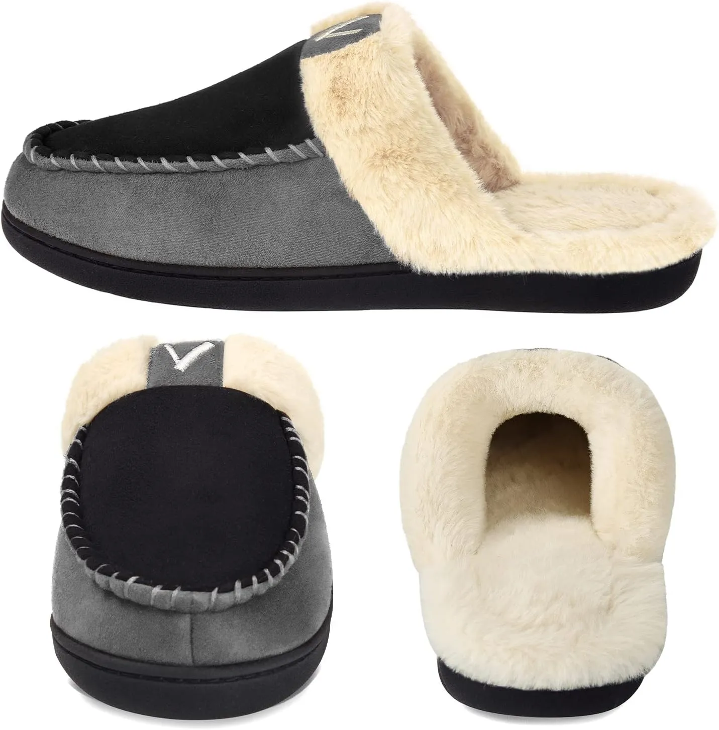 VONMAY Men's Memory Foam Fuzzy Slippers Slip On Scuff House Shoes Moccasin Faux Fur Plush Fleece Lining Indoor Outdoor Winter Warm