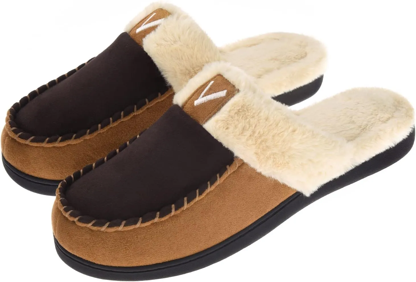 VONMAY Men's Memory Foam Fuzzy Slippers Slip On Scuff House Shoes Moccasin Faux Fur Plush Fleece Lining Indoor Outdoor Winter Warm