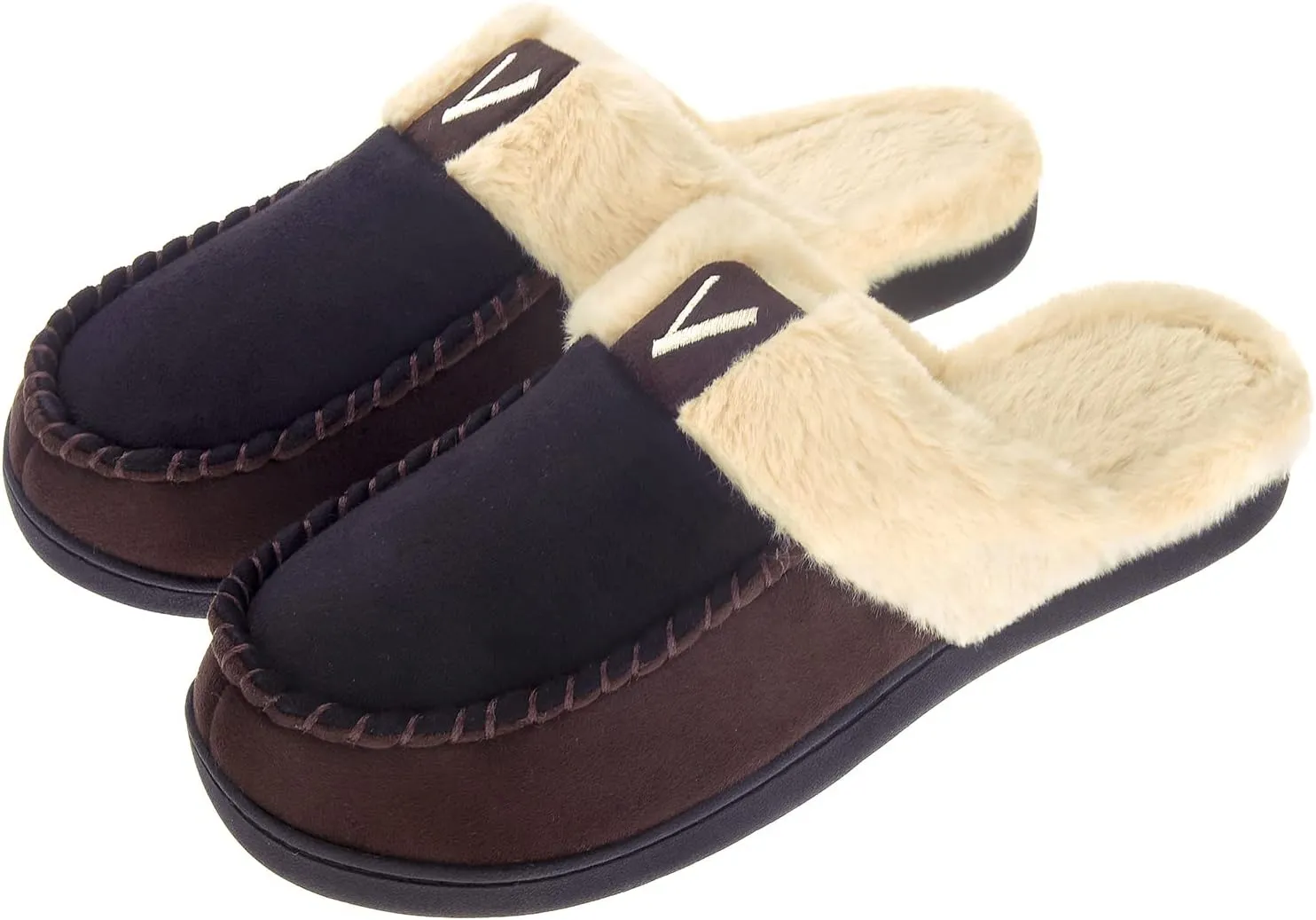VONMAY Men's Memory Foam Fuzzy Slippers Slip On Scuff House Shoes Moccasin Faux Fur Plush Fleece Lining Indoor Outdoor Winter Warm