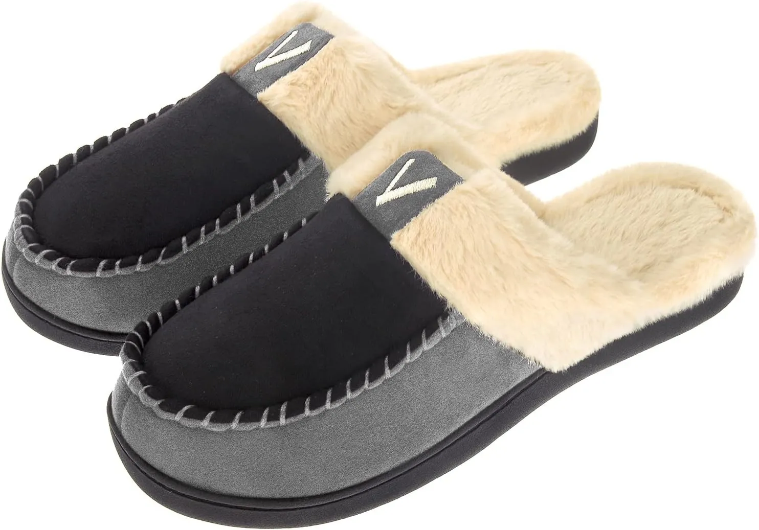 VONMAY Men's Memory Foam Fuzzy Slippers Slip On Scuff House Shoes Moccasin Faux Fur Plush Fleece Lining Indoor Outdoor Winter Warm