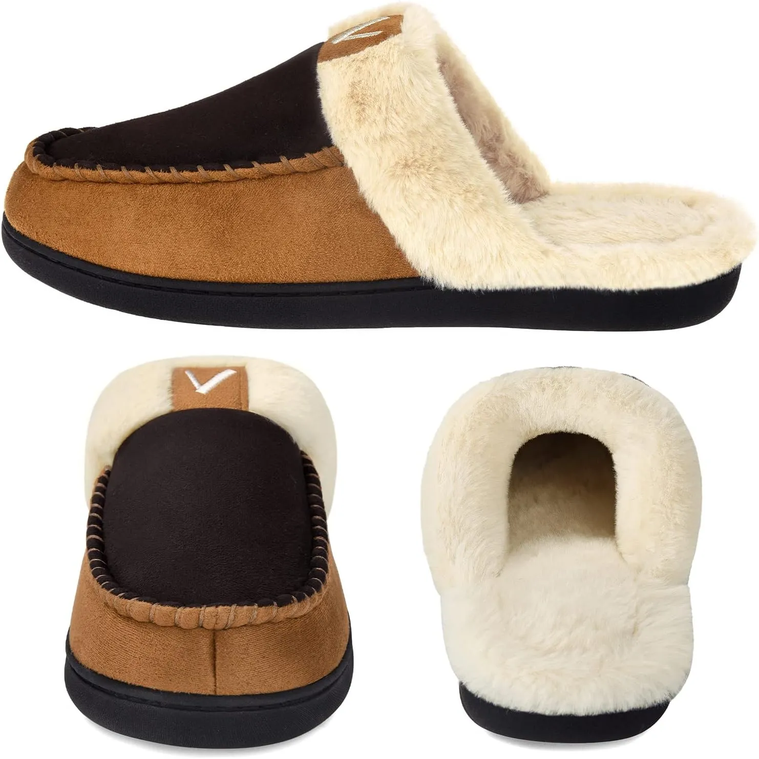 VONMAY Men's Memory Foam Fuzzy Slippers Slip On Scuff House Shoes Moccasin Faux Fur Plush Fleece Lining Indoor Outdoor Winter Warm