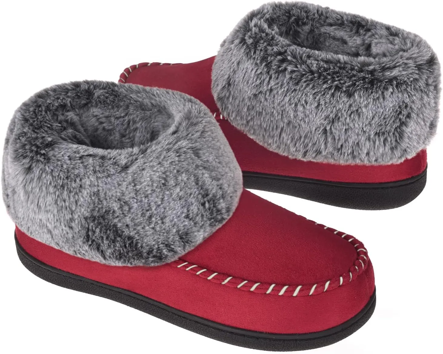 VONMAY Women's Bootie Slippers Suede Moccasin Boots Fuzzy Plush Faux Fur House Shoes Winter Warm Memory Foam Non-slip Indoor Outdoor
