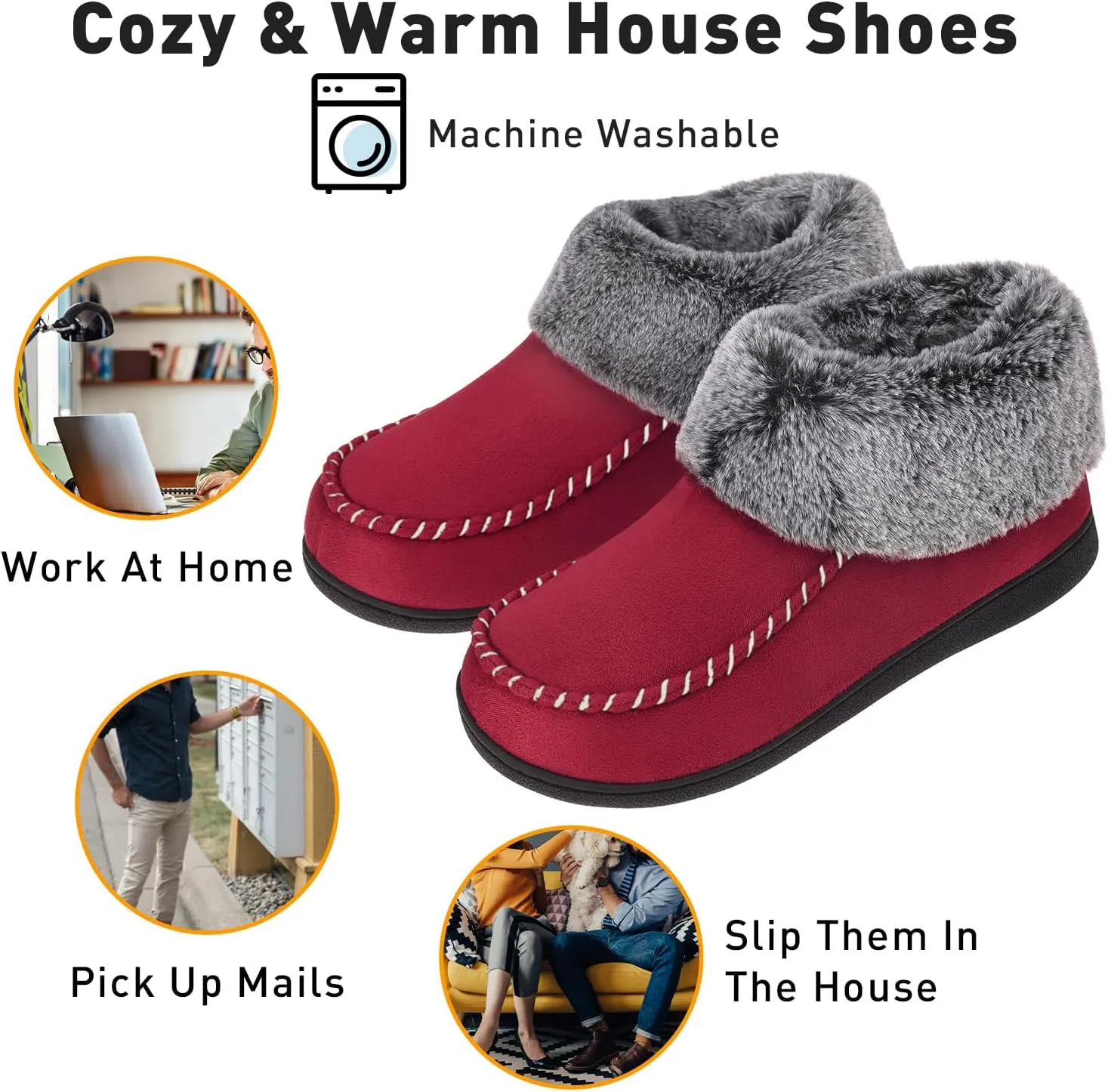 VONMAY Women's Bootie Slippers Suede Moccasin Boots Fuzzy Plush Faux Fur House Shoes Winter Warm Memory Foam Non-slip Indoor Outdoor