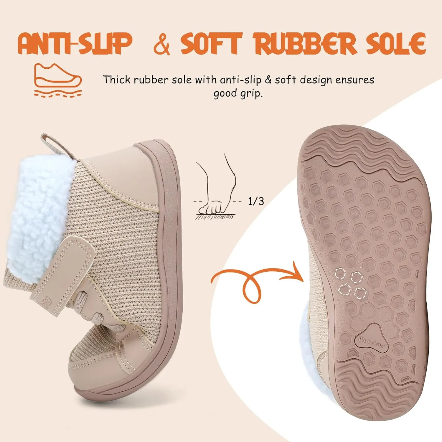 WateLves Toddler Little Kids Wide Barefoot Shoes Boys Girls Winter High Top Minimalist Sneakers Faux Fur Ankle Boots Warm Walking Shoes for Indoor Outdoor | Naturally Splay | Flexible Fit