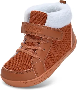 WateLves Toddler Little Kids Wide Barefoot Shoes Boys Girls Winter High Top Minimalist Sneakers Faux Fur Ankle Boots Warm Walking Shoes for Indoor Outdoor | Naturally Splay | Flexible Fit