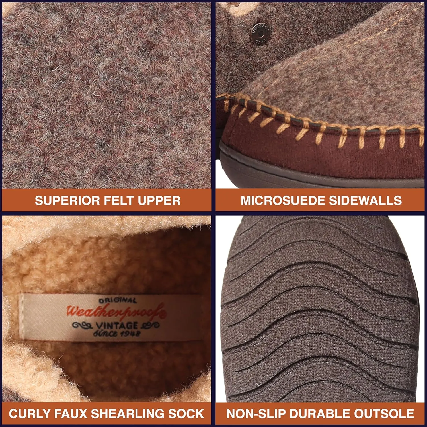 Weatherproof Vintage Men’s Felt Bootie Slipper with Faux Shearling Lining and Indoor Outdoor Sole