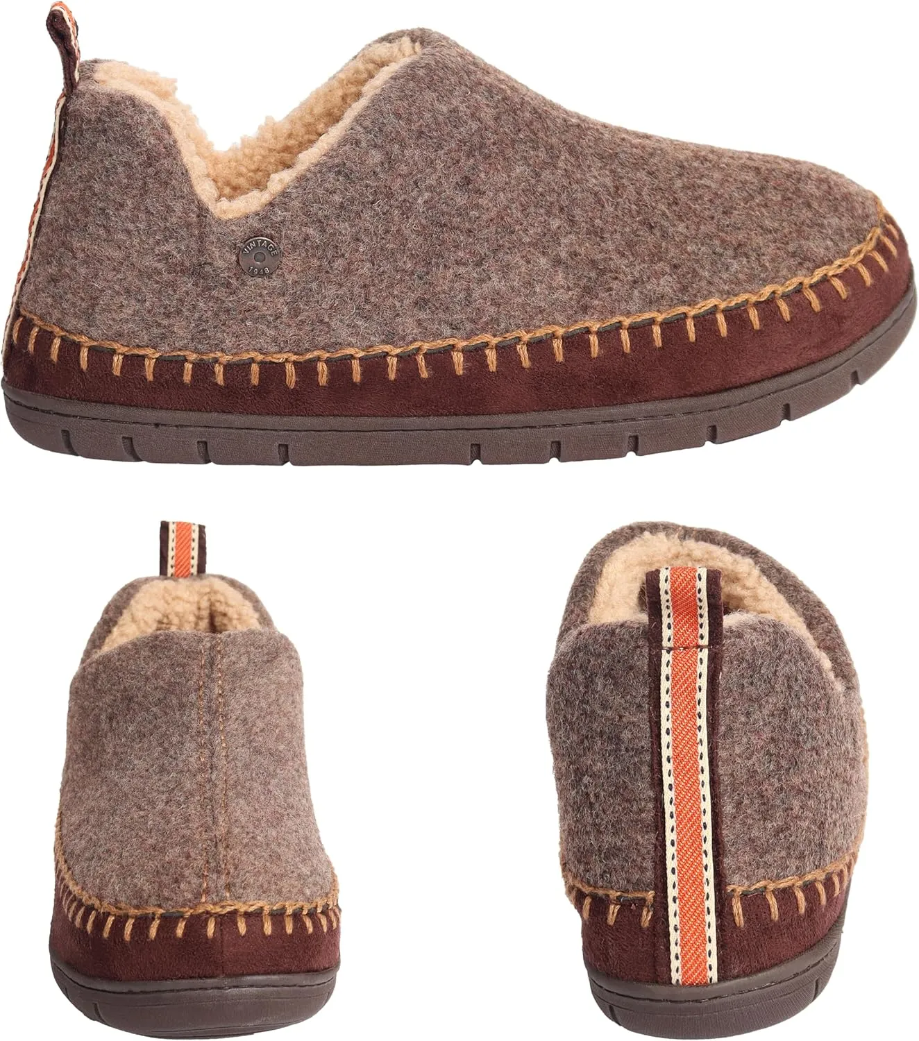 Weatherproof Vintage Men’s Felt Bootie Slipper with Faux Shearling Lining and Indoor Outdoor Sole