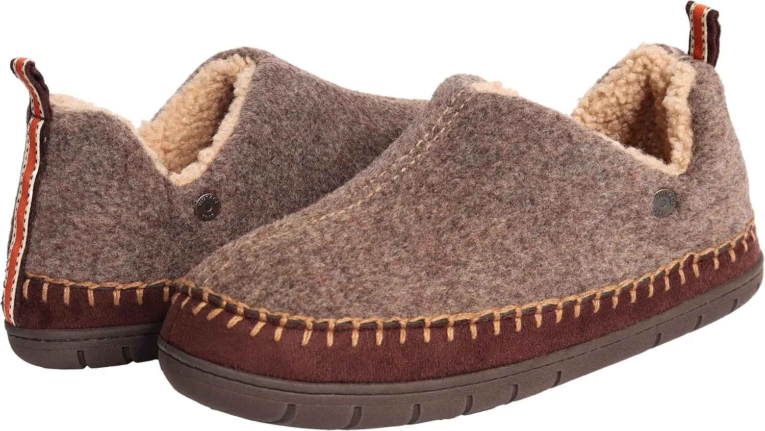 Weatherproof Vintage Men’s Felt Bootie Slipper with Faux Shearling Lining and Indoor Outdoor Sole