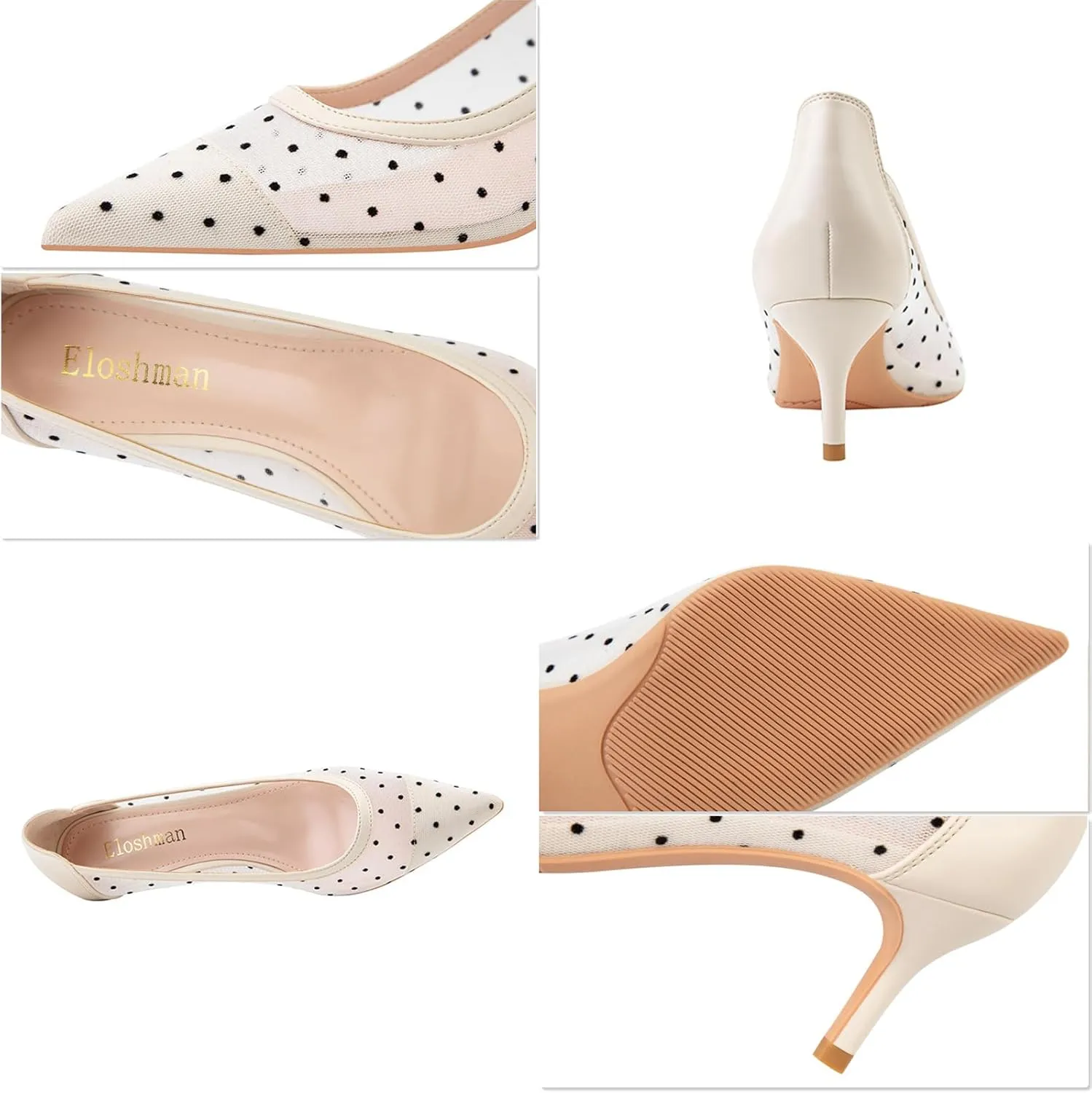 WENOREG Women's Mesh Breathable Pointed Toe Slip On Pumps Comfy Kitten Heels Closed Toe Wedding Party Office Work Dress Shoes