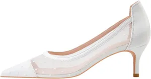 WENOREG Women's Mesh Breathable Pointed Toe Slip On Pumps Comfy Kitten Heels Closed Toe Wedding Party Office Work Dress Shoes