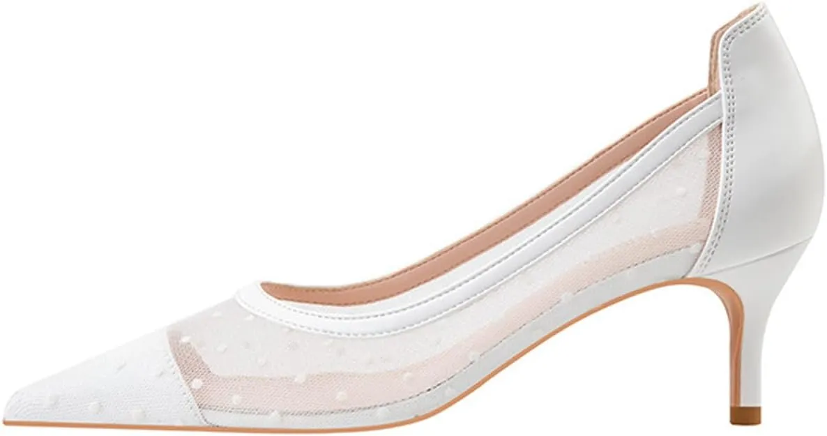 WENOREG Women's Mesh Breathable Pointed Toe Slip On Pumps Comfy Kitten Heels Closed Toe Wedding Party Office Work Dress Shoes