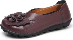 WERWAES Casual Leather Loafers Shoes for Womens Slim Lightweight Soft Sole Flat Moccasins Shoes with Flowers Cowhide Round Toe Slip on Womens Loafer Indoor Outdoor Walking Womens Shoes