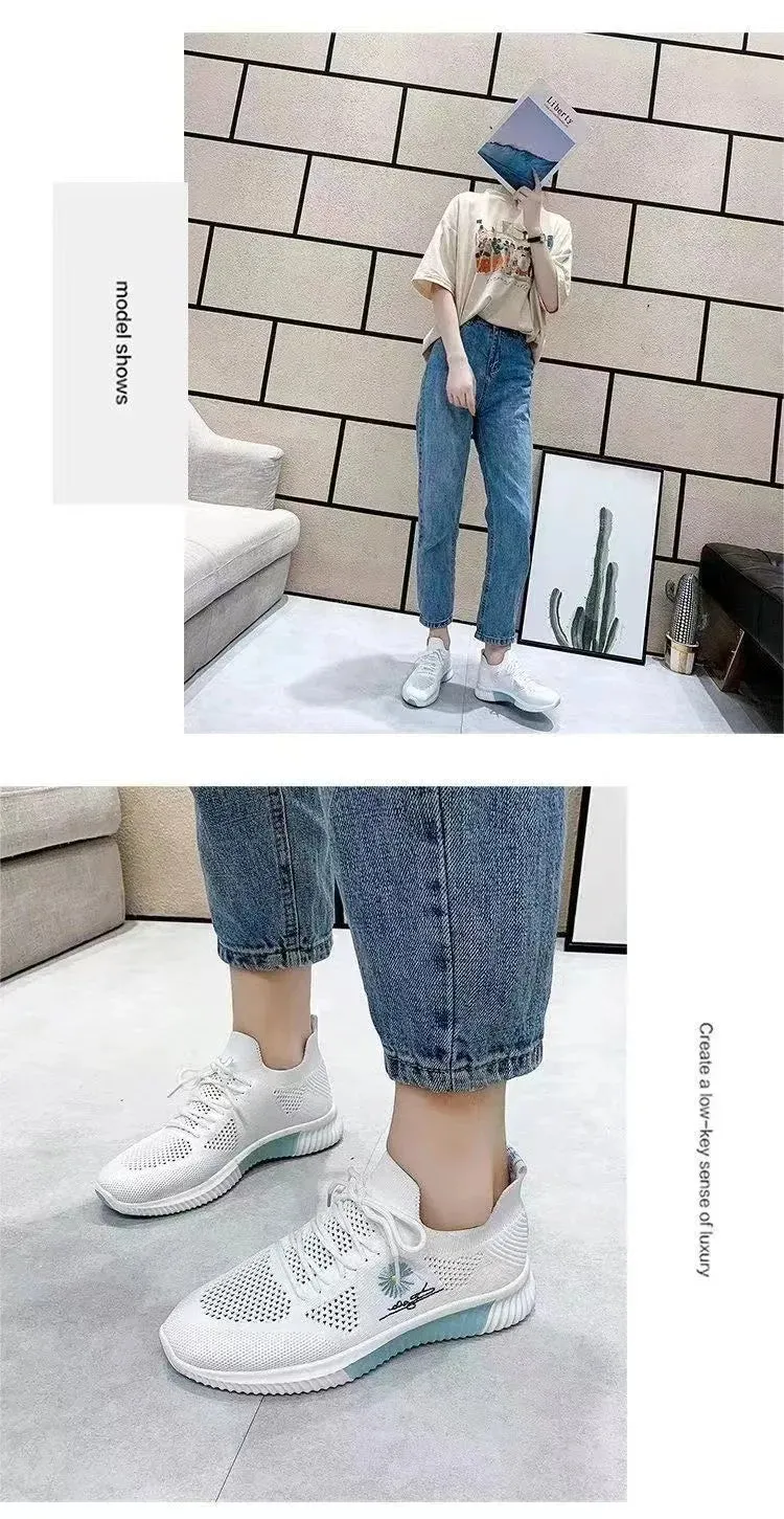 White Breathable Mesh Sports Sneakers for Women
