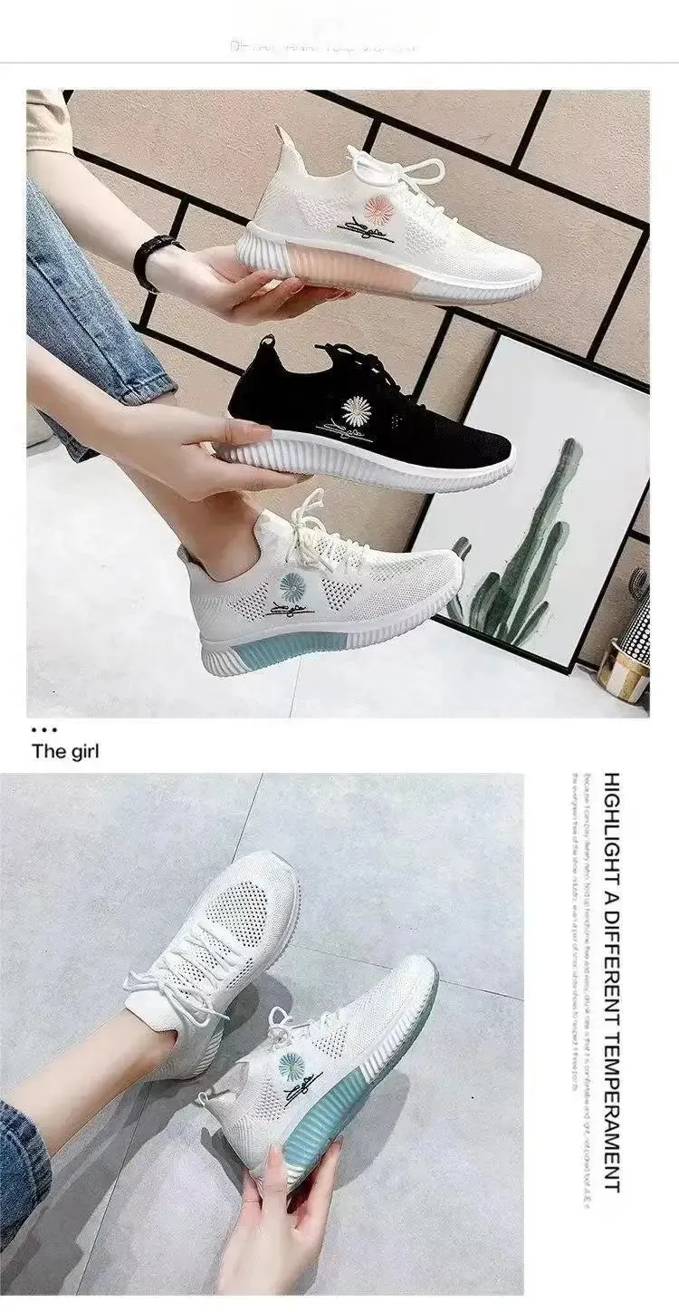 White Breathable Mesh Sports Sneakers for Women