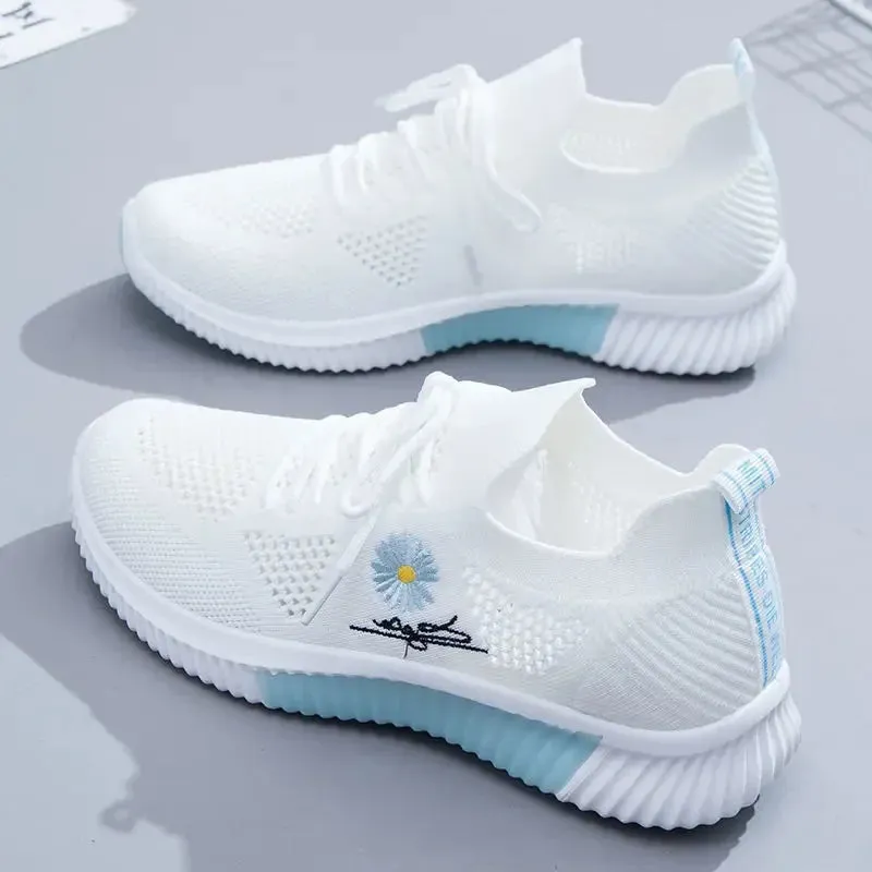 White Breathable Mesh Sports Sneakers for Women