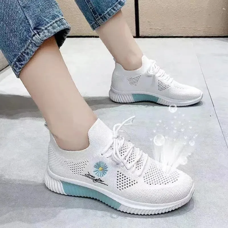 White Breathable Mesh Sports Sneakers for Women
