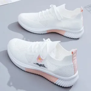 White Breathable Mesh Sports Sneakers for Women