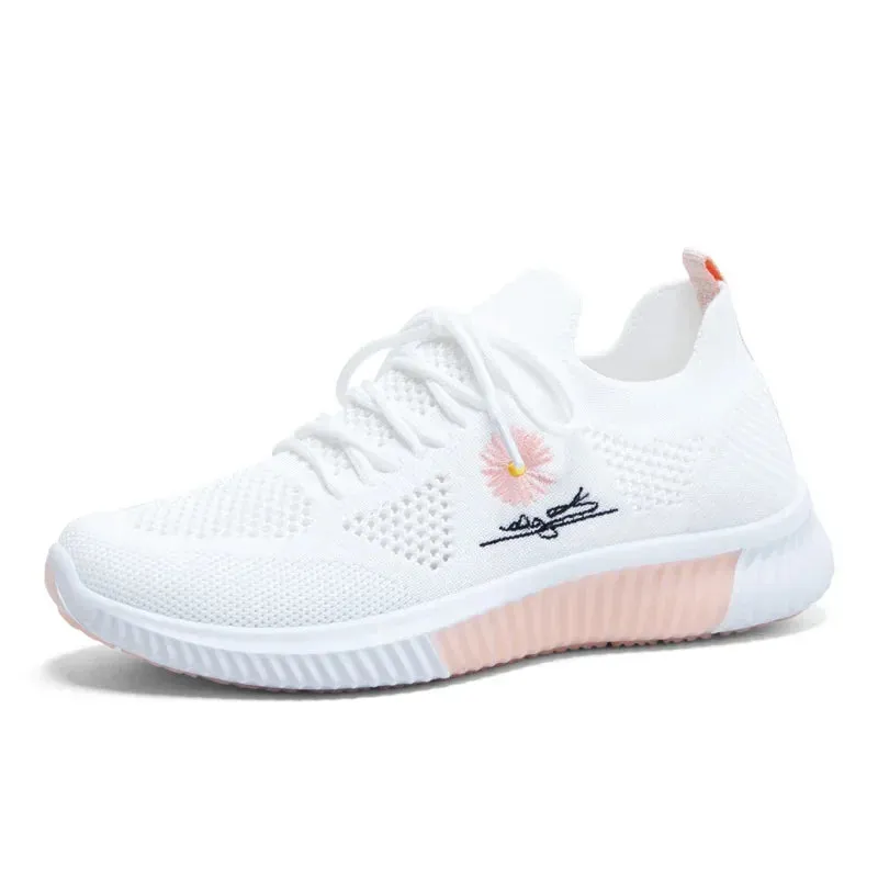 White Breathable Mesh Sports Sneakers for Women