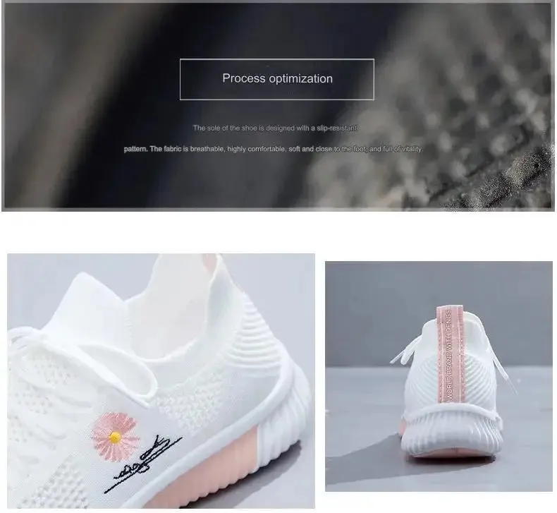 White Breathable Mesh Sports Sneakers for Women