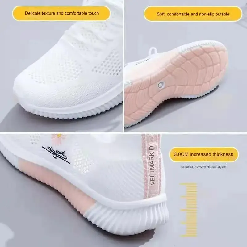 White Breathable Mesh Sports Sneakers for Women