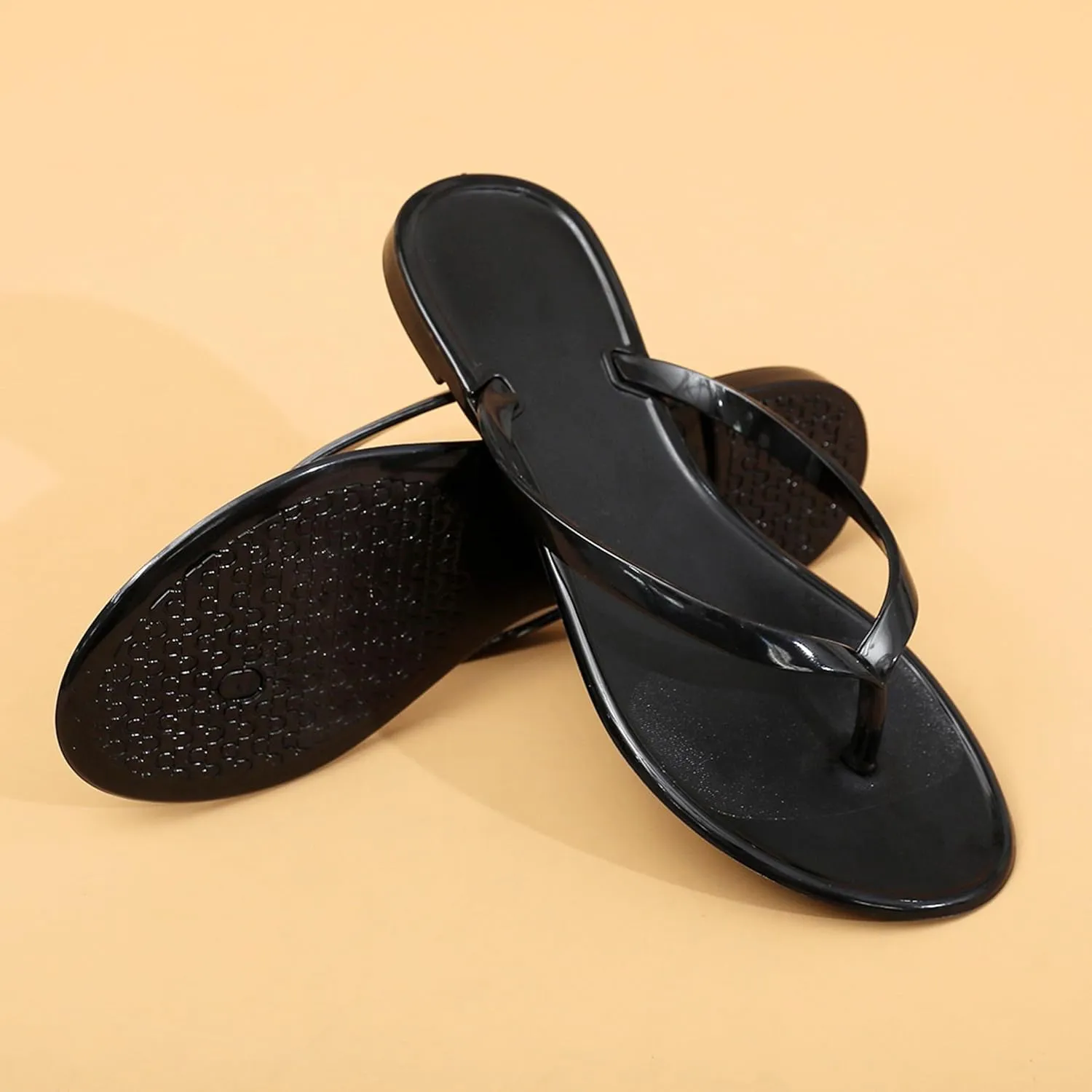 Women Flip Flops Thong Sandals Jelly Shoes Flat Slides Clear Jellies Pool Slippers Bathroom Summer Beach Size 8 Ladies Non Slip Dress Comfortable Quick Drying Soft