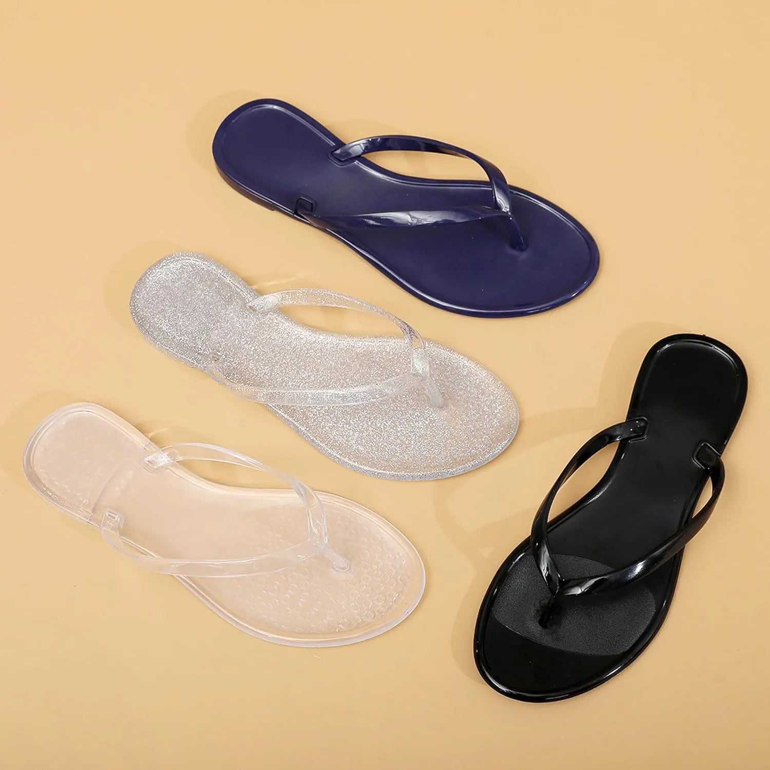 Women Flip Flops Thong Sandals Jelly Shoes Flat Slides Clear Jellies Pool Slippers Bathroom Summer Beach Size 8 Ladies Non Slip Dress Comfortable Quick Drying Soft