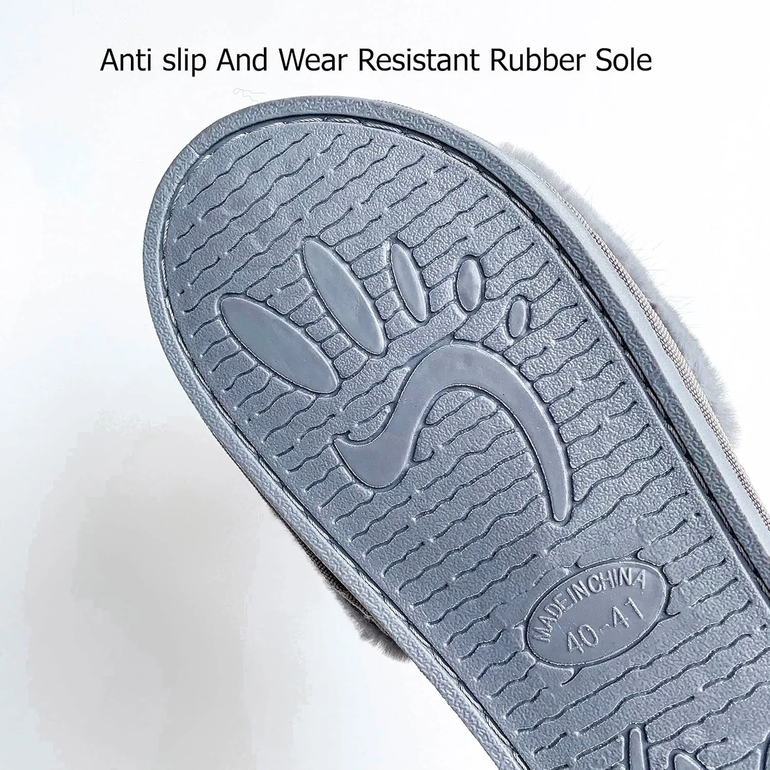 Women Slippers with Real Fox Fur Ball, Girl Furry Cozy Warm House Slipper, Open Toe Soft Flat Slide Sandals for Women Indoor Outdoor