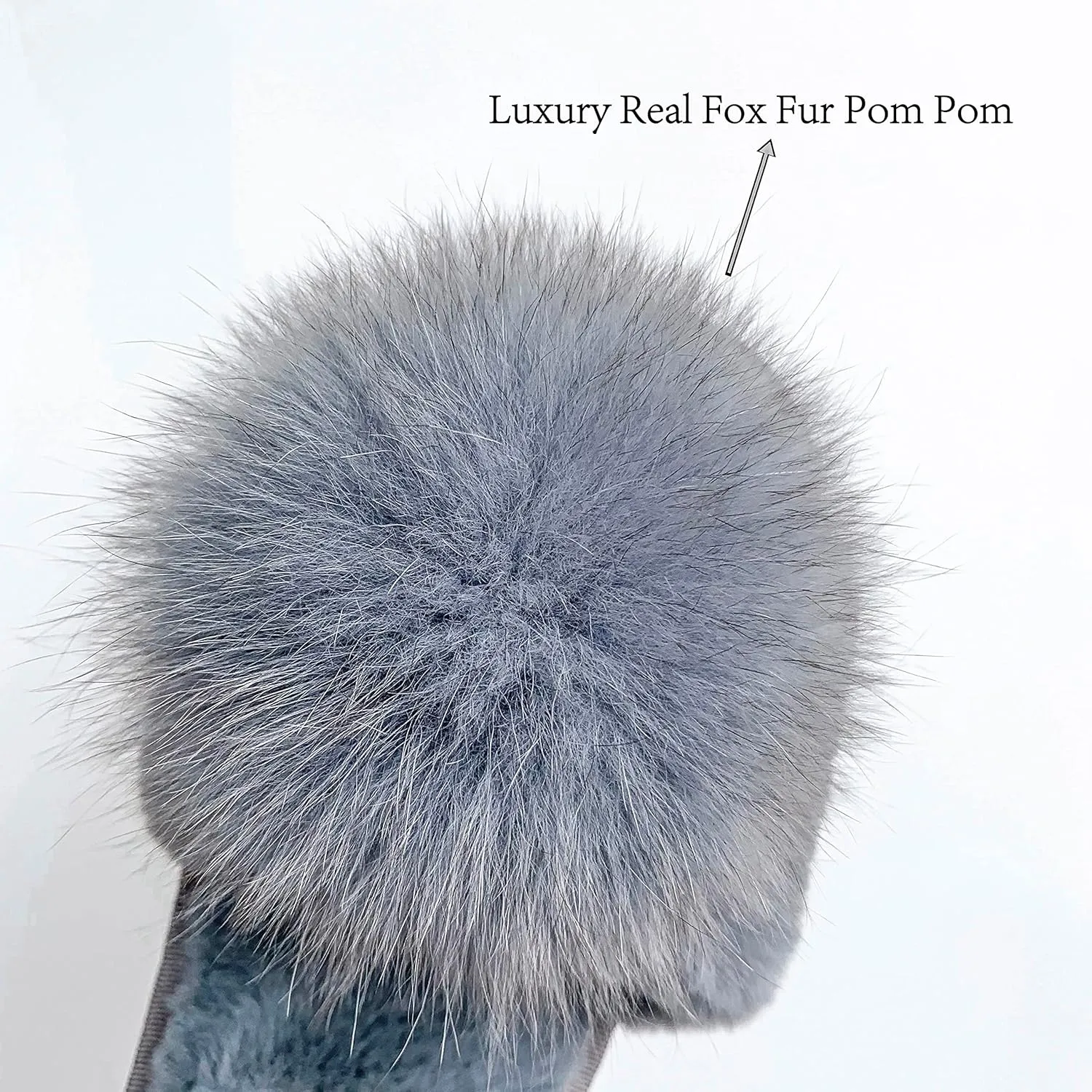Women Slippers with Real Fox Fur Ball, Girl Furry Cozy Warm House Slipper, Open Toe Soft Flat Slide Sandals for Women Indoor Outdoor