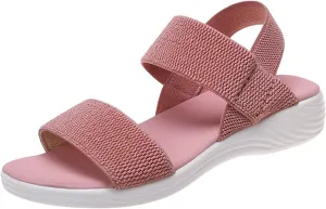 Women's Backstrap Sandal Casual Platform Open Toe Wedge Sandals Stroll Flat Walking Air Cushion Comfort Summer Shoes Knit Elastic Ankle Strap Platfor Slippers