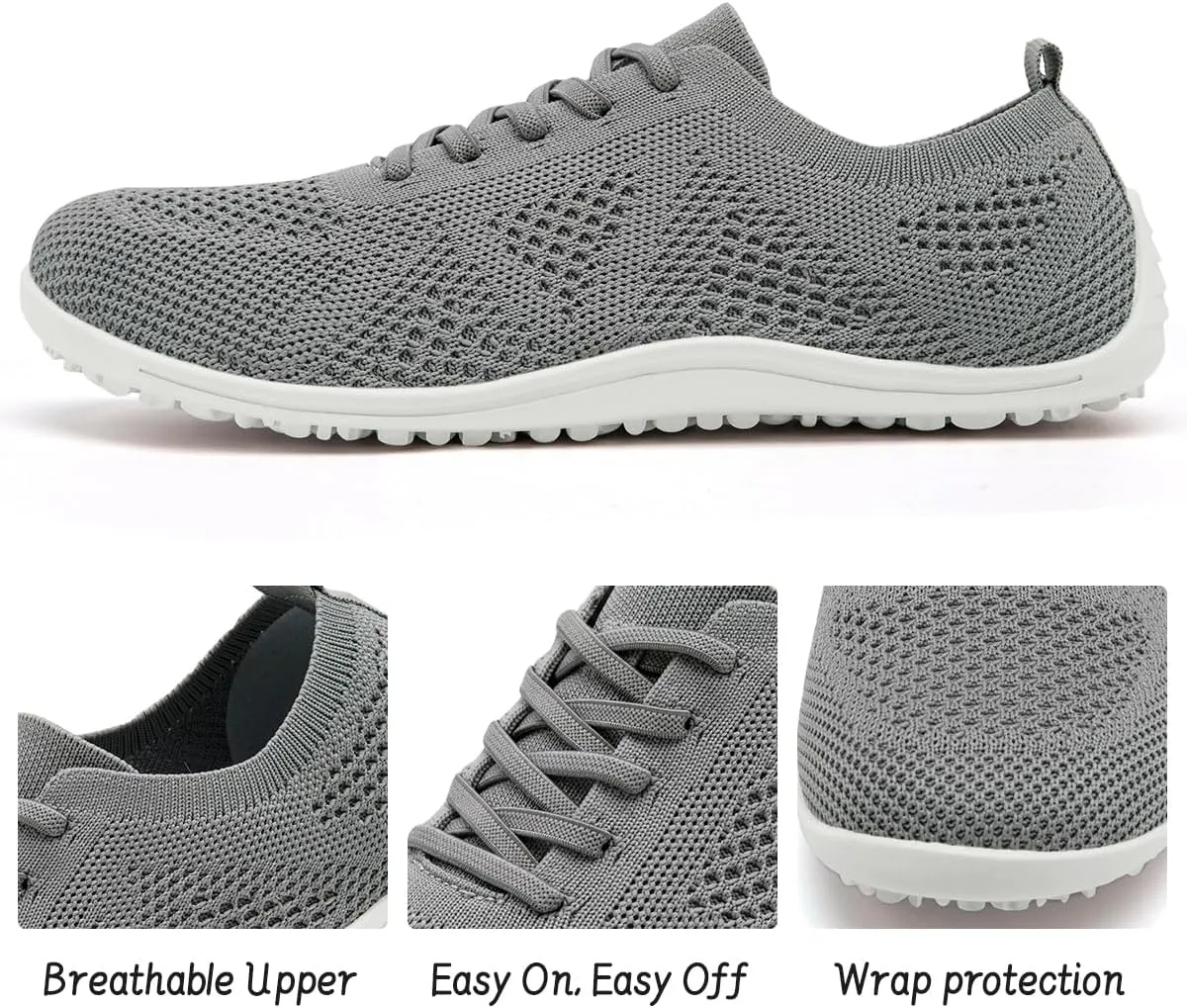 Women's Barefoot Shoes Walking Sports Zero Drop Sole Running Casual Sneakers Slip On Breathable Soft Fashion House Shoes White