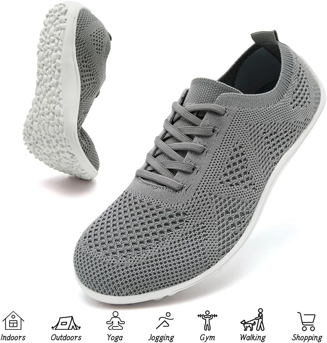 Women's Barefoot Shoes Walking Sports Zero Drop Sole Running Casual Sneakers Slip On Breathable Soft Fashion House Shoes White