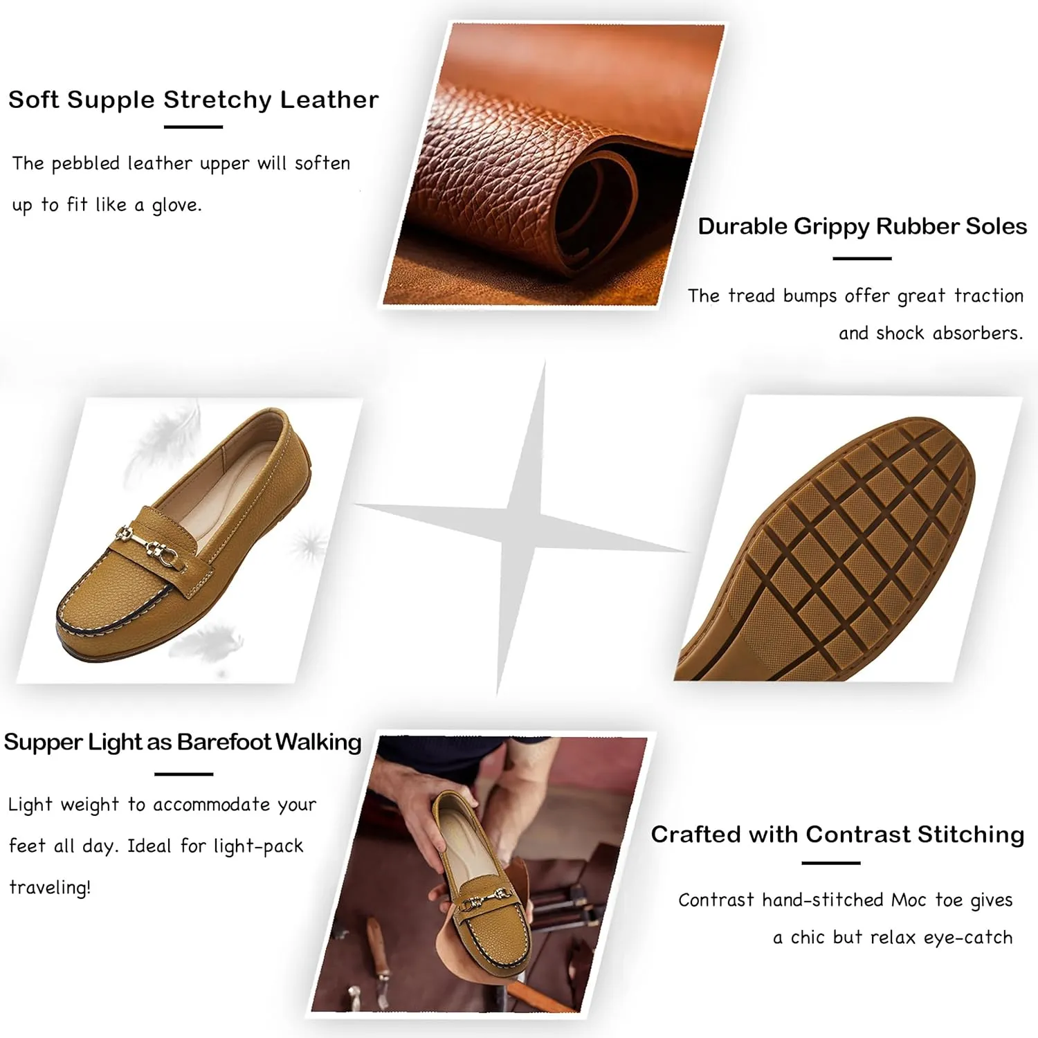 Women's Comfortable & Lightweight Leather Loafers Slip-Ons Driving Mocs Walking Shoes Cute Business Casual Dress Shoes Work Flats for Women