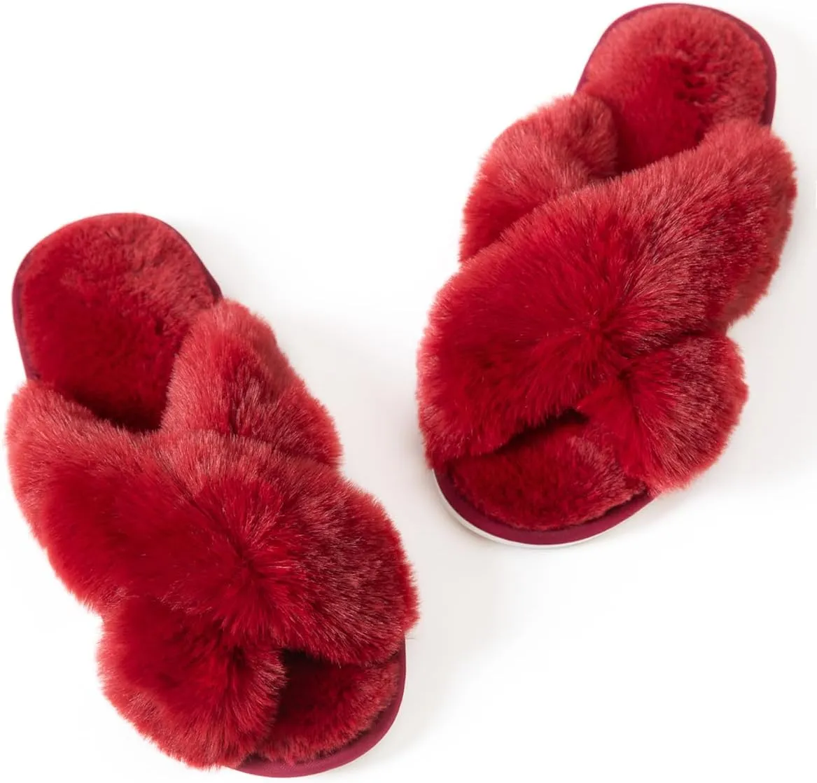 Women's Cross Band Fuzzy Slippers Fluffy Open Toe House Slippers