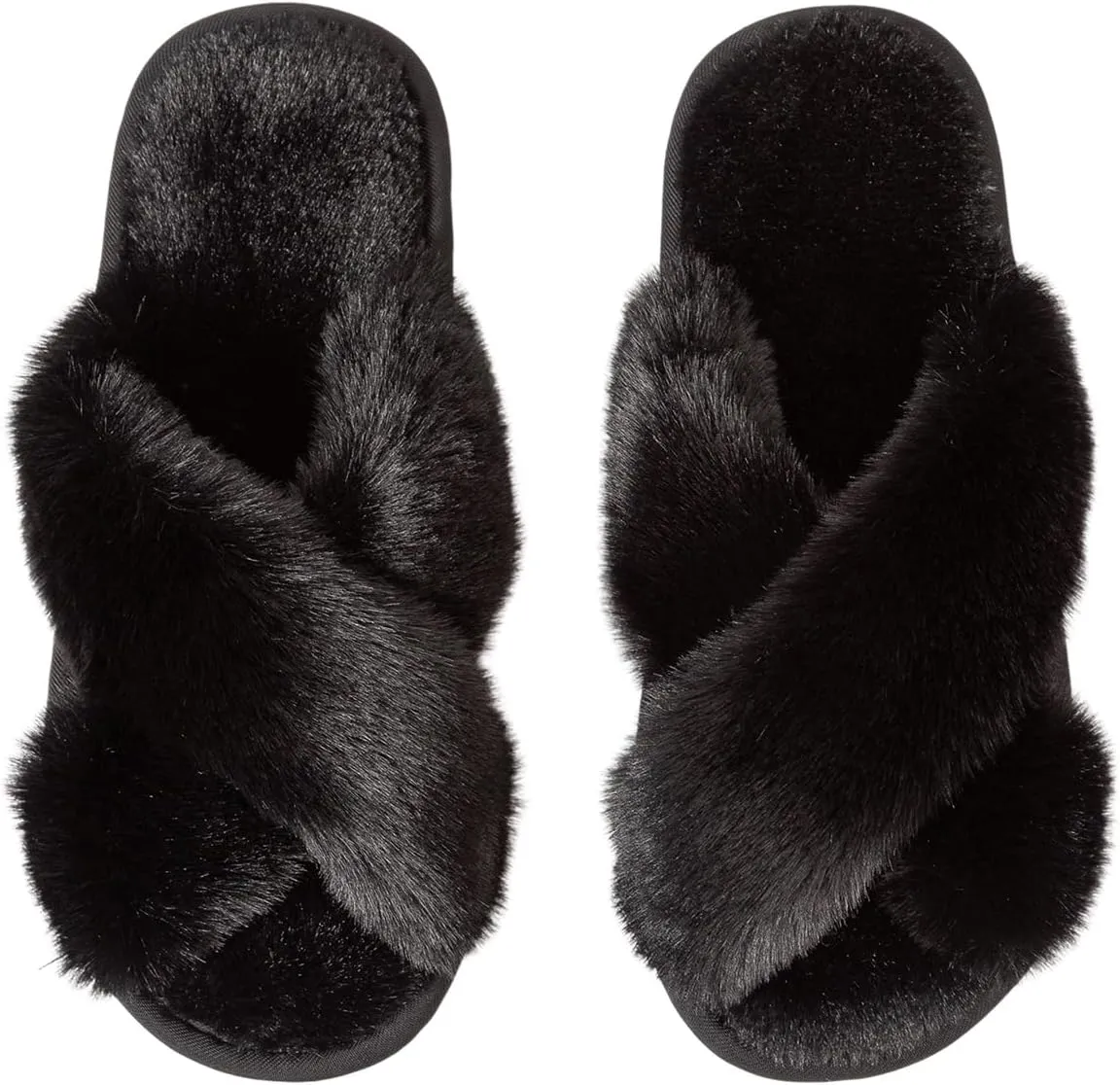 Women's Cross Band Fuzzy Slippers Fluffy Open Toe House Slippers