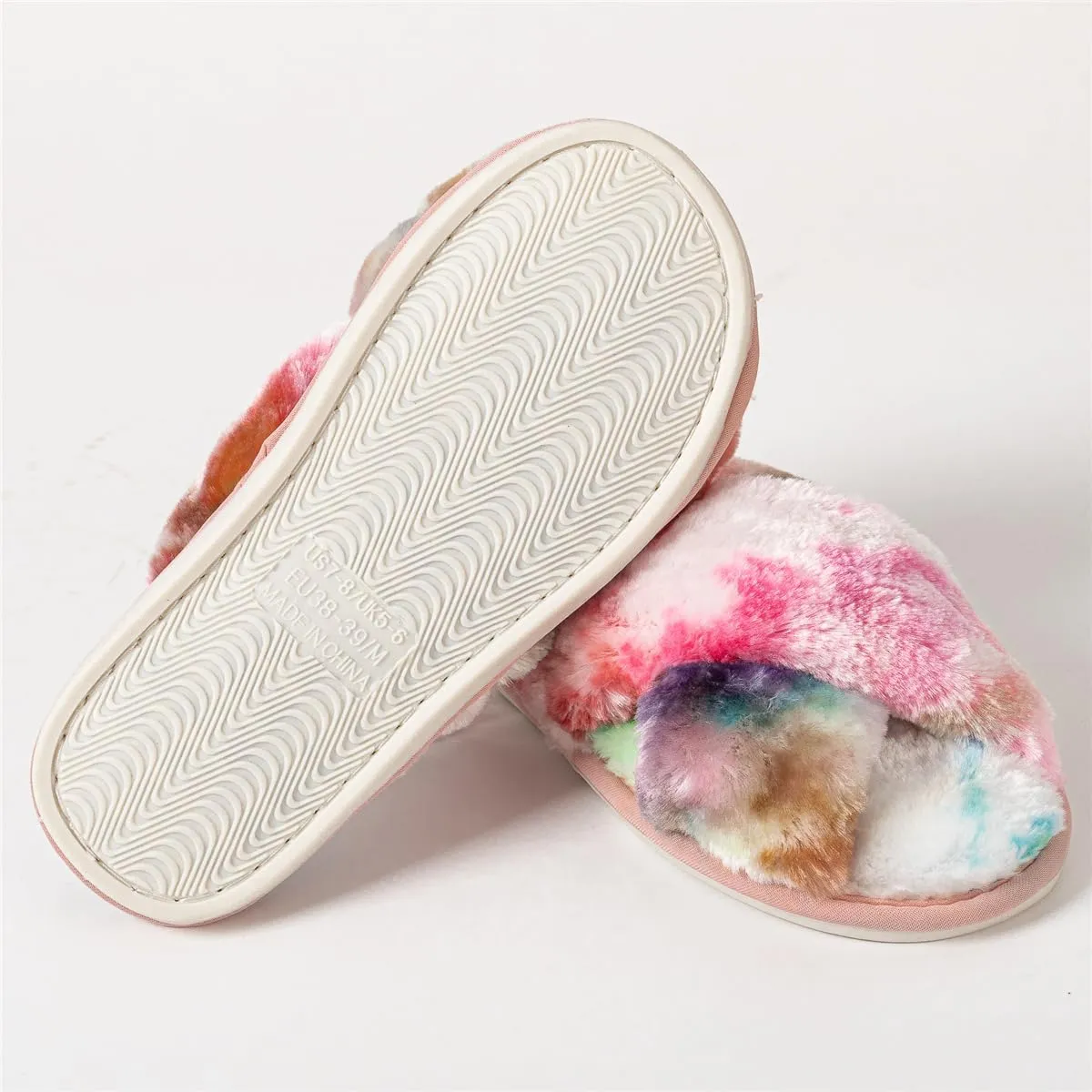 Women's Cross Band Fuzzy Slippers Fluffy Open Toe House Slippers