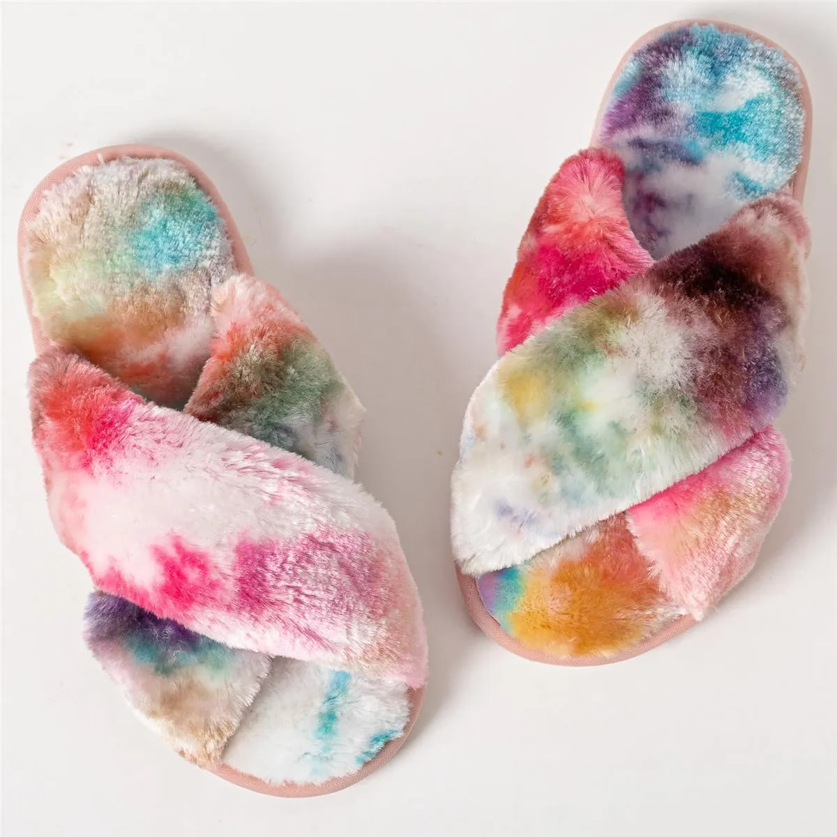 Women's Cross Band Fuzzy Slippers Fluffy Open Toe House Slippers