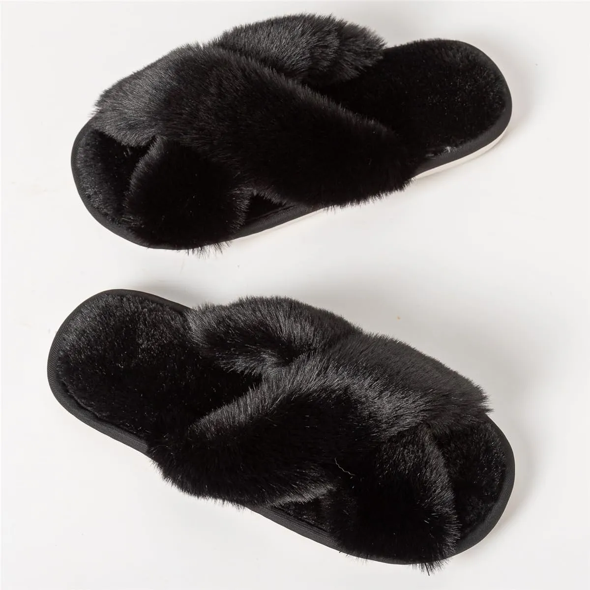 Women's Cross Band Fuzzy Slippers Fluffy Open Toe House Slippers