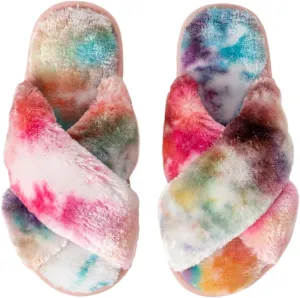 Women's Cross Band Fuzzy Slippers Fluffy Open Toe House Slippers