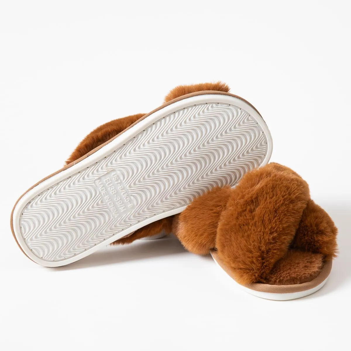 Women's Cross Band Fuzzy Slippers Fluffy Open Toe House Slippers