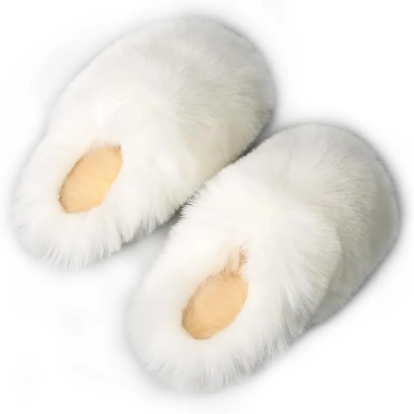 Womens Fluffy Faux Fur Slides Furry Soft Plush House Slippers Shoes Indoor Outdoor Slip On Slipper